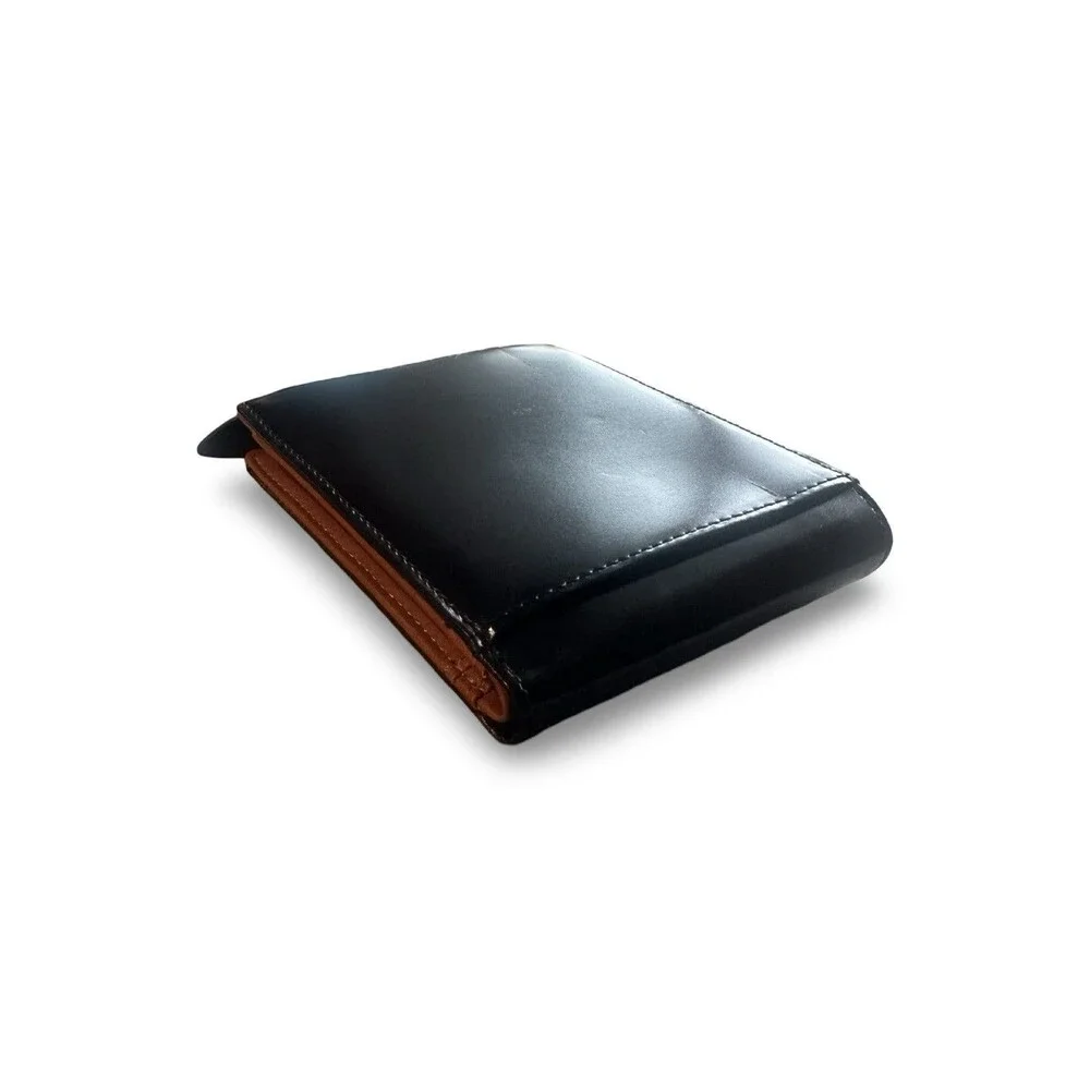 GLEVIO Men's Bifold Leather Wallet - Black Patent Leather Finish - Japan Craft